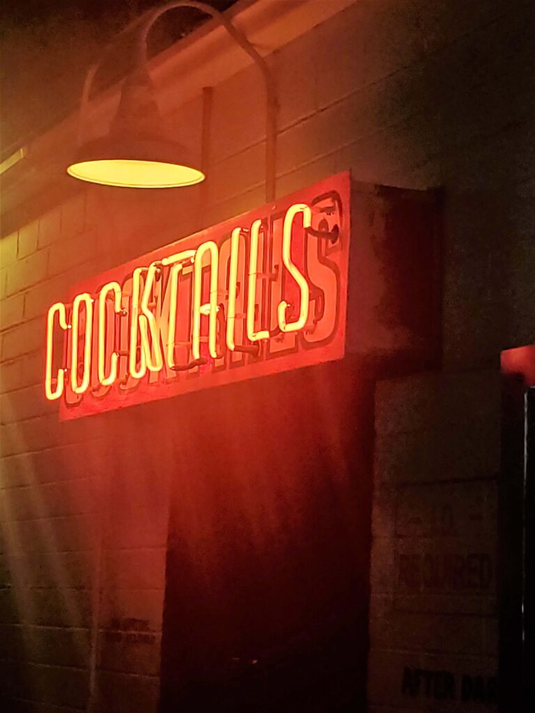 Red neon light cocktails.