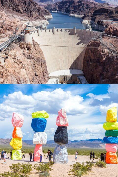2024 Las Vegas Itinerary 5 Days? No Problem! Start Here! 130 Collage 7 magic mountains hoover dam.