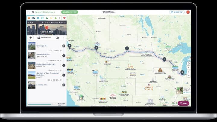 Road Trippers (1) Roadtrippers map with destinations
