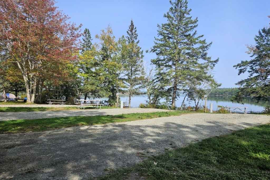 Rv-Friendly Campgrounds Acadia National Park: Best Big Rig Sites, 2026 204 Lakeside campsite at campground acadia national park with picnic tables, trees, and a calm water view.