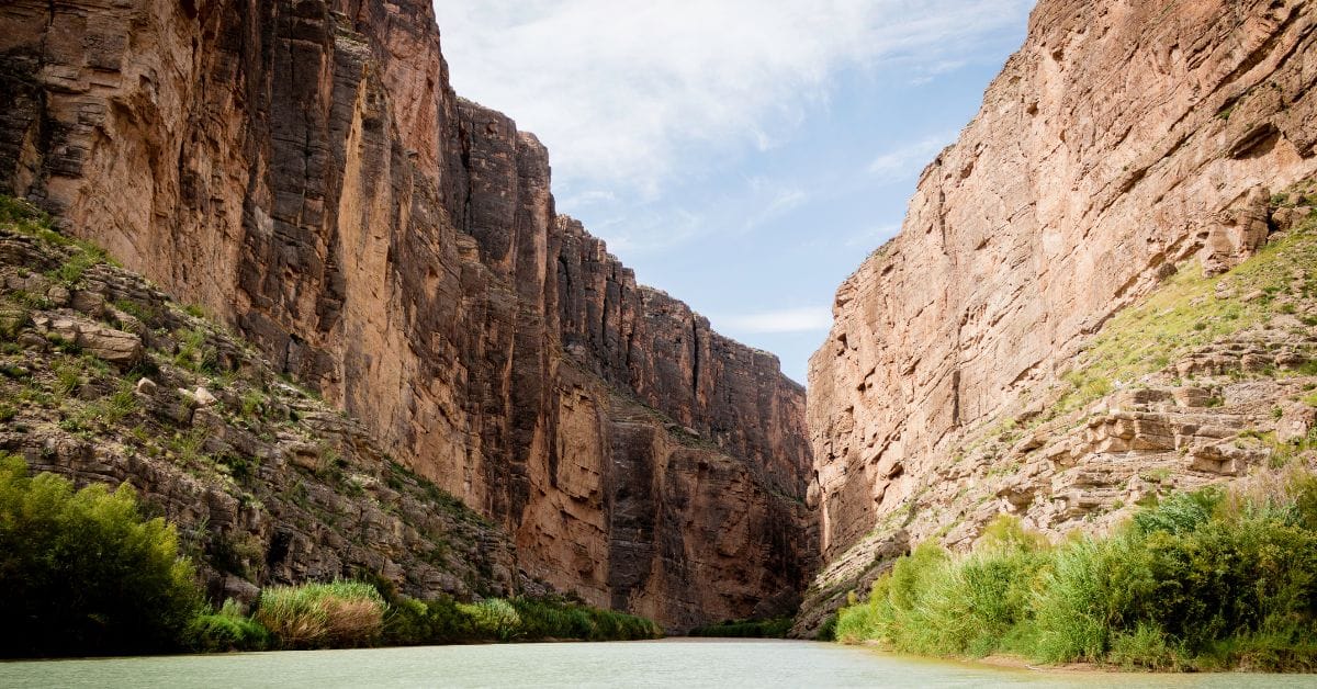 Steep Santa Elena Canyon walls and river in Big Bend National Park