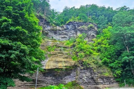 The Ultimate Guide To 30 Easy Finger Lakes Waterfalls With Map 2025 3 Aunt sarah falls trickles down a sheer cliffside near the road, a seasonal finger lake waterfall in montour falls.
