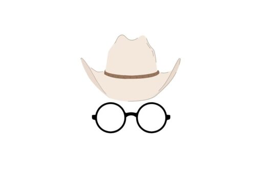 17 Weird Things To Do In Amarillo (2025) 14 Illustration of a beige cowboy hat and round black glasses floating separately on a white background.