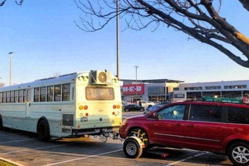 What Stores Allow Overnight Parking 2025 5 Skoolie and minivan in h-e-b parking lot showing what stores can i park in overnight with permission.