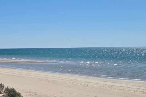 Quiet estuary beach in puerto peñasco with gentle waves and sandy shoreline, a peaceful escape among things to do in puerto penasco.