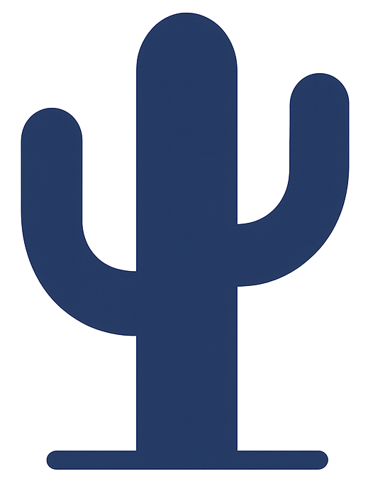 Blue cactus icon representing southwest travel destinations with desert landscapes and warm climate regions.
