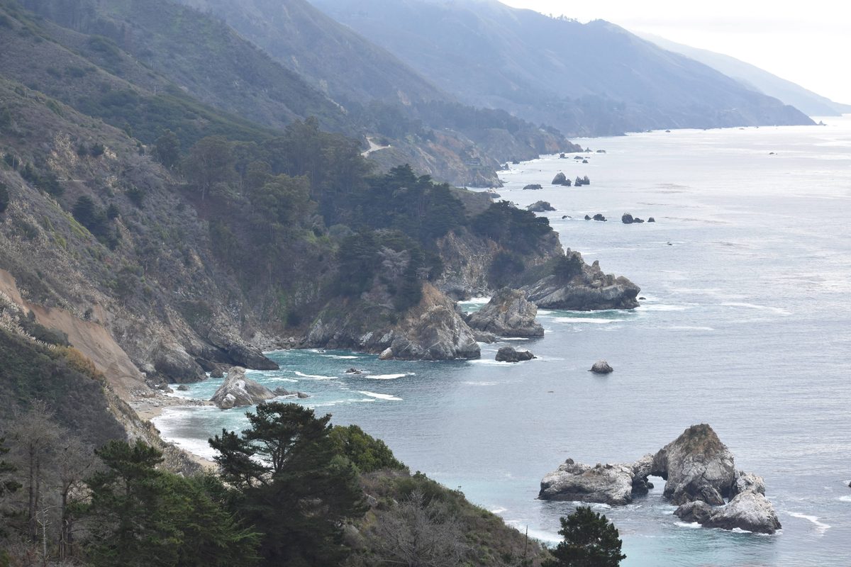 Rugged big sur coastline with sea stacks and cliffs