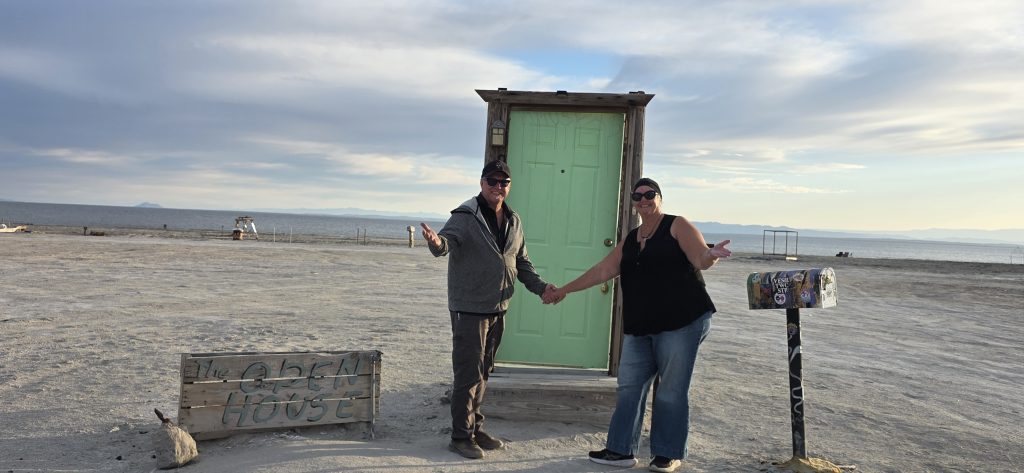 Home 2 Robb and maureen at the open house door art installation in bombay beach on the salton sea