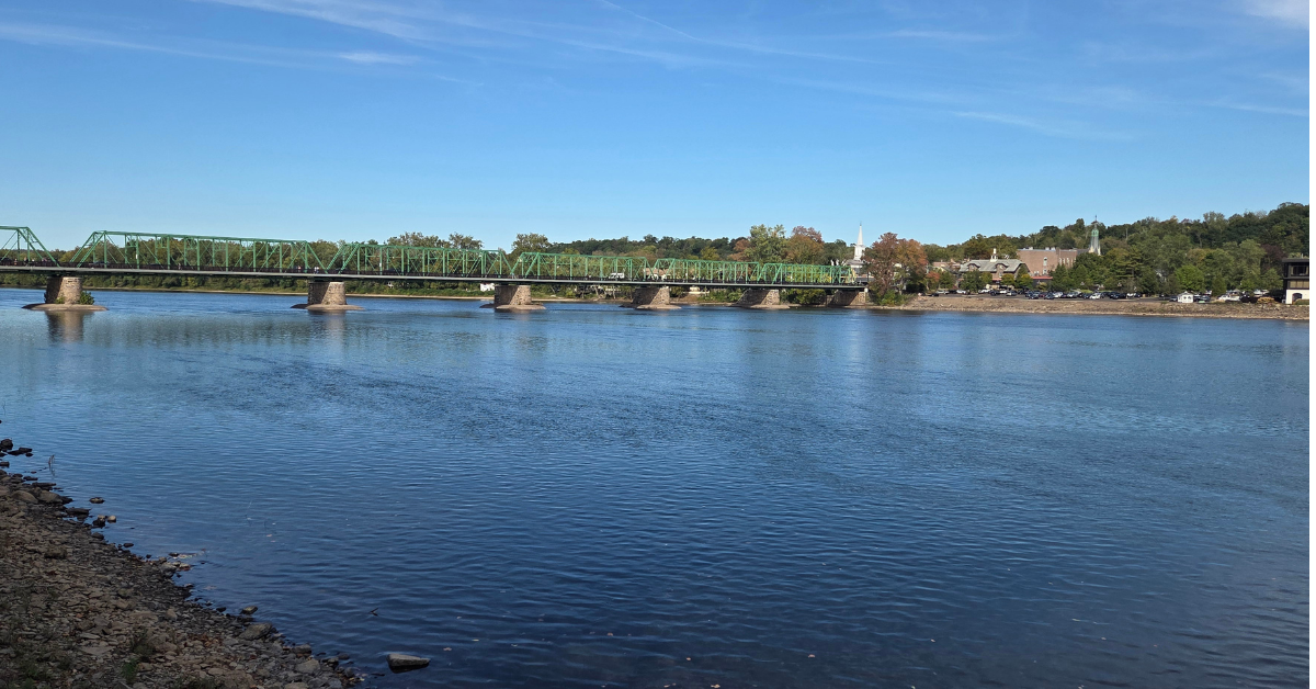 New Hope And Lambertville Fall Day Trip Across The Delaware River Green steel bridge crosses the delaware river between new hope and lambertville on a sunny autumn afternoon.